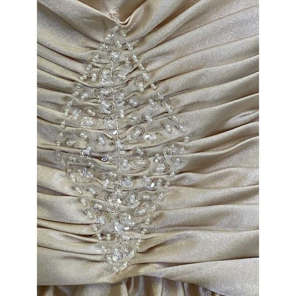 Wedding gown size 8-10 Corset LAce Up Back, Champagne Gold Satin Ball Gown Style - Picture 4 of 8